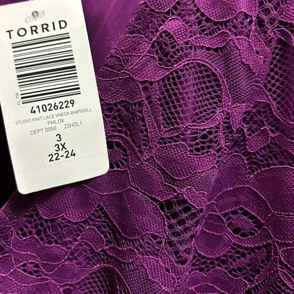 Torrid Womens Purple V Neck Lace & Knit Tunic Top Size 3 - Picture 7 of 8